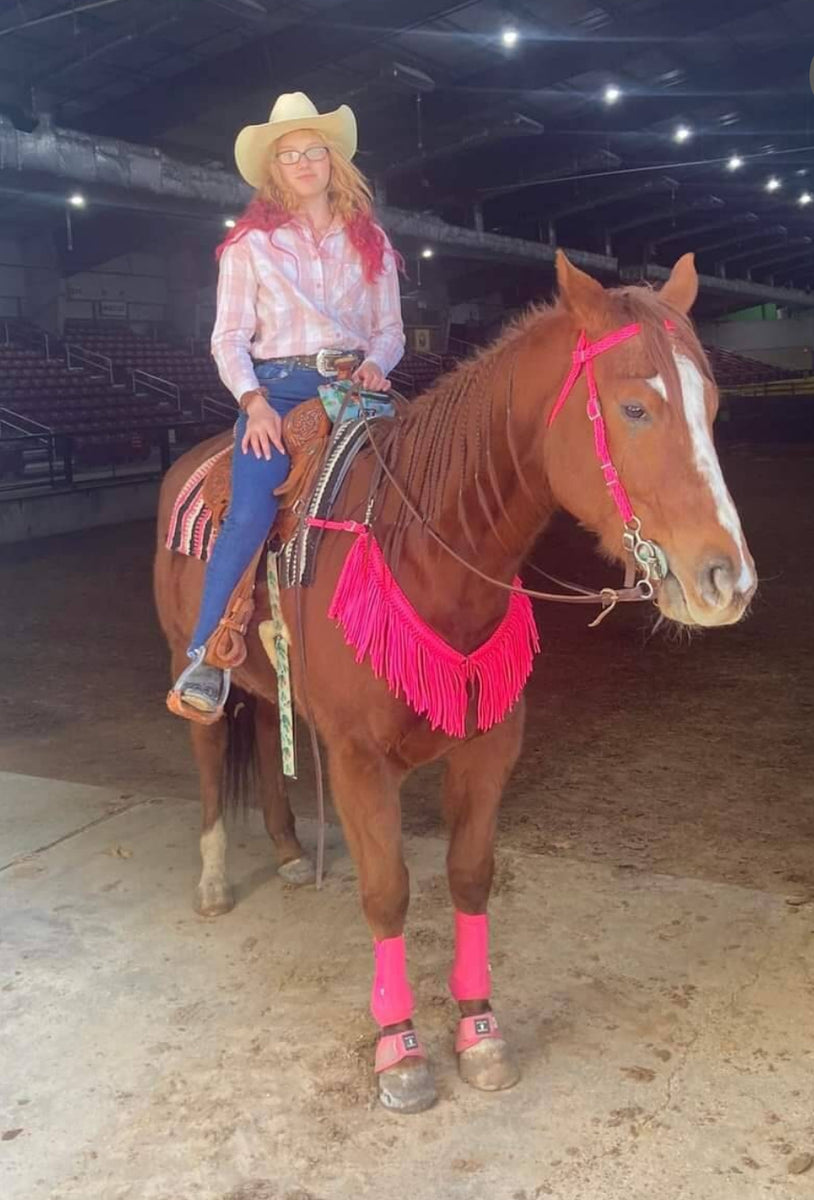 Ensemble Tête Western Cuir Rose Holographique - Rancher's Root - Neuf - Matériel Cheval Bling