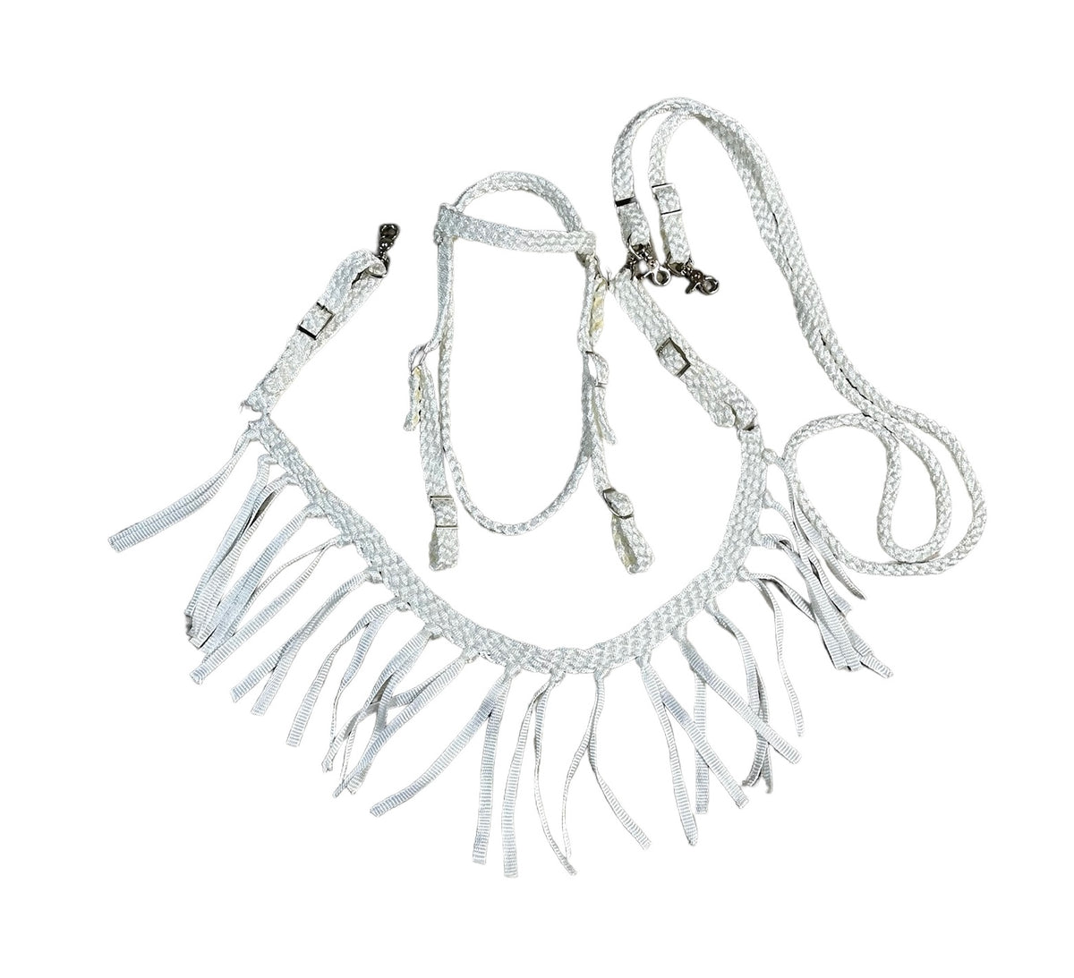 White mule tape tack set browband headstall, tripping collar