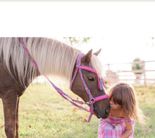 Pink complete bitless bridle side pull hackamore with reins ....pony, Cob, Horse. or Draft horse size