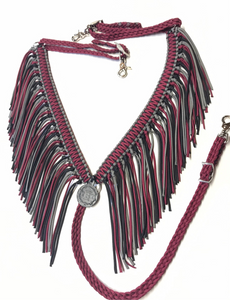 fringe breast collar burgundy, grey, and black