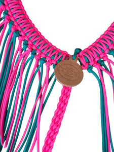 fringe breast collar hot pink and green turquoise