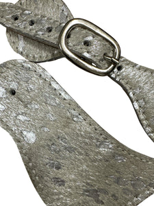 Cowhide hair on spur straps silver and white