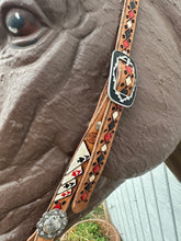 Four aces Hand painted and tooled  leather Headstall horse size