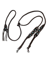 8' Fancy  braided beaded walnut loop reins with turquoise howlite and a romal.