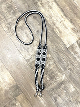 8' Fancy  braided beaded black and silver loop reins with silver beads