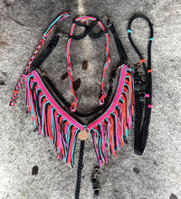 Fringe Breast Collar tack set pink,  orange, black and turquoise