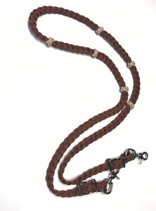 Barrel reins with adjustable grip knots you choose length tan and chocolate …you can change color