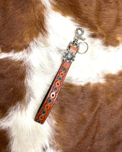 hand tooled and painted key chain wristlet