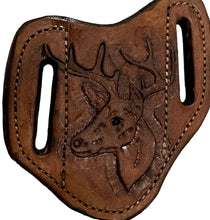 Hand tooled pancake knife sheath deer head