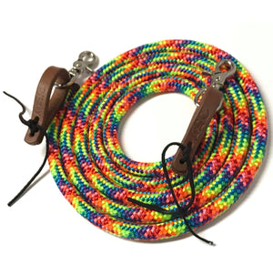 Rainbow Yacht rope reins with brown or black leather water loops teal