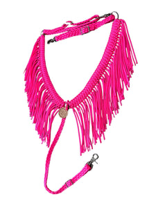 fringe breast collar neon hot pink