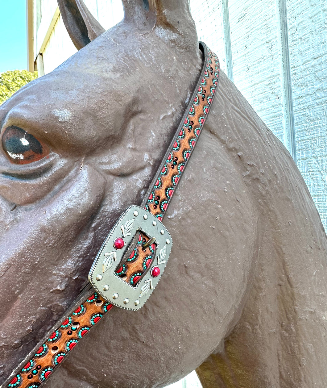 Hand painted and tooled  leather Headstall horse size