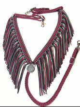 fringe breast collar burgundy, grey, and black