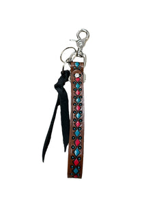 hand tooled and painted playing cardskey chain wristlet