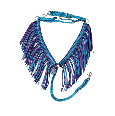 fringe breast collar turquoise, lilac, and royal blue