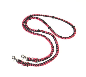 Barrel reins with adjustable grip knots you choose length hot pink and chocolate brown …you can change color
