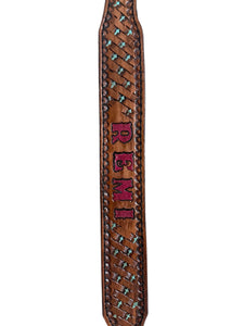 Hand tooled personalized leather dog collar cross basket weave