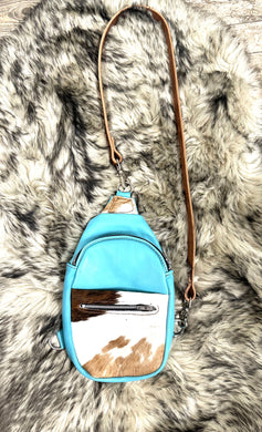 Blue leather and  cowhide  small sling bag