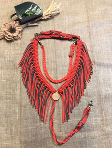 fringe breast collar orange and charcoal