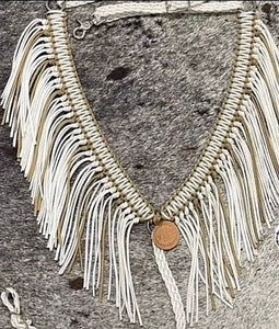 White and gold fringe breast collar