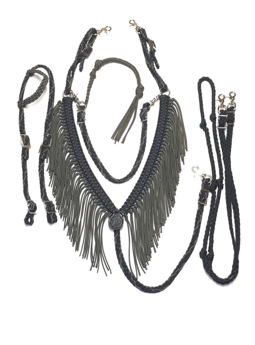 Fringe Breast Collar tack set OD green and black