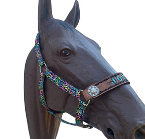 PERSONALIZED horse halter rainbow cheetah