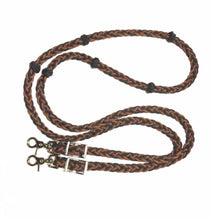 Barrel reins chocolate brown and black with adjustable grip knots variety of lengths 1/2"