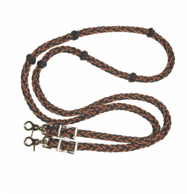 Barrel reins chocolate brown and black with adjustable grip knots variety of lengths 1/2