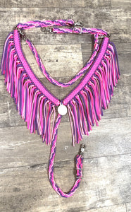 fringe breast collar neon hot pink and lilac with a wither strap