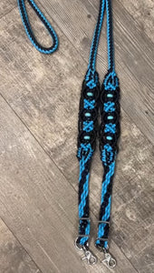 8' Fancy  braided beaded black and turquoise