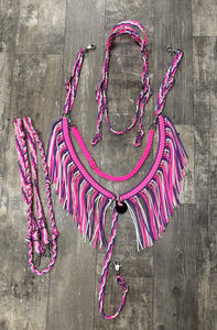 fringe pinks white and lilac breast collar with a wither strap