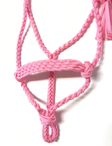 Braided horse halter with lead in light pink