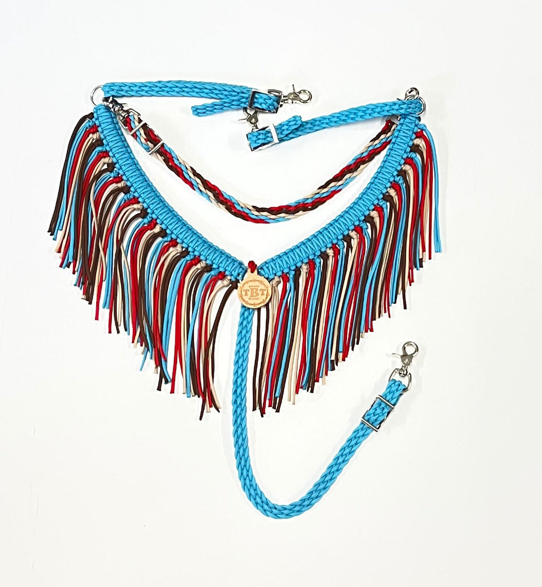 fringe breast collar red and turquoise