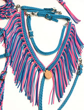 Fringe Breast Collar tack set pink,  purple and turquoise with over and under whip