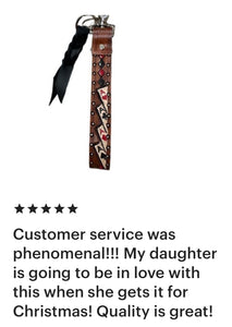 Personalized hand tooled and painted key chain wristlet