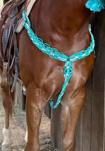 Gemstone fancy macrame  breast collar green turquoise and white(custom colors available)