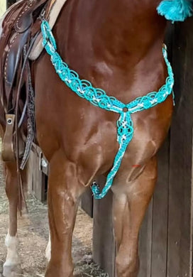 Gemstone fancy macrame  breast collar green turquoise and white(custom colors available)