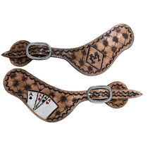 Hand tooled and painted deck of cards and initials spur straps