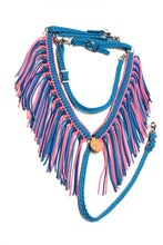 fringe breast collar hot pink, royal blue and  neon turquoise