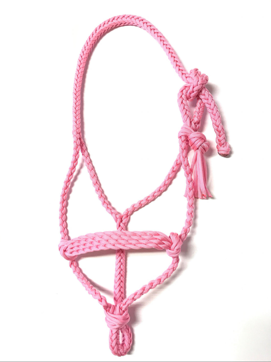 Braided horse halter with lead in light pink