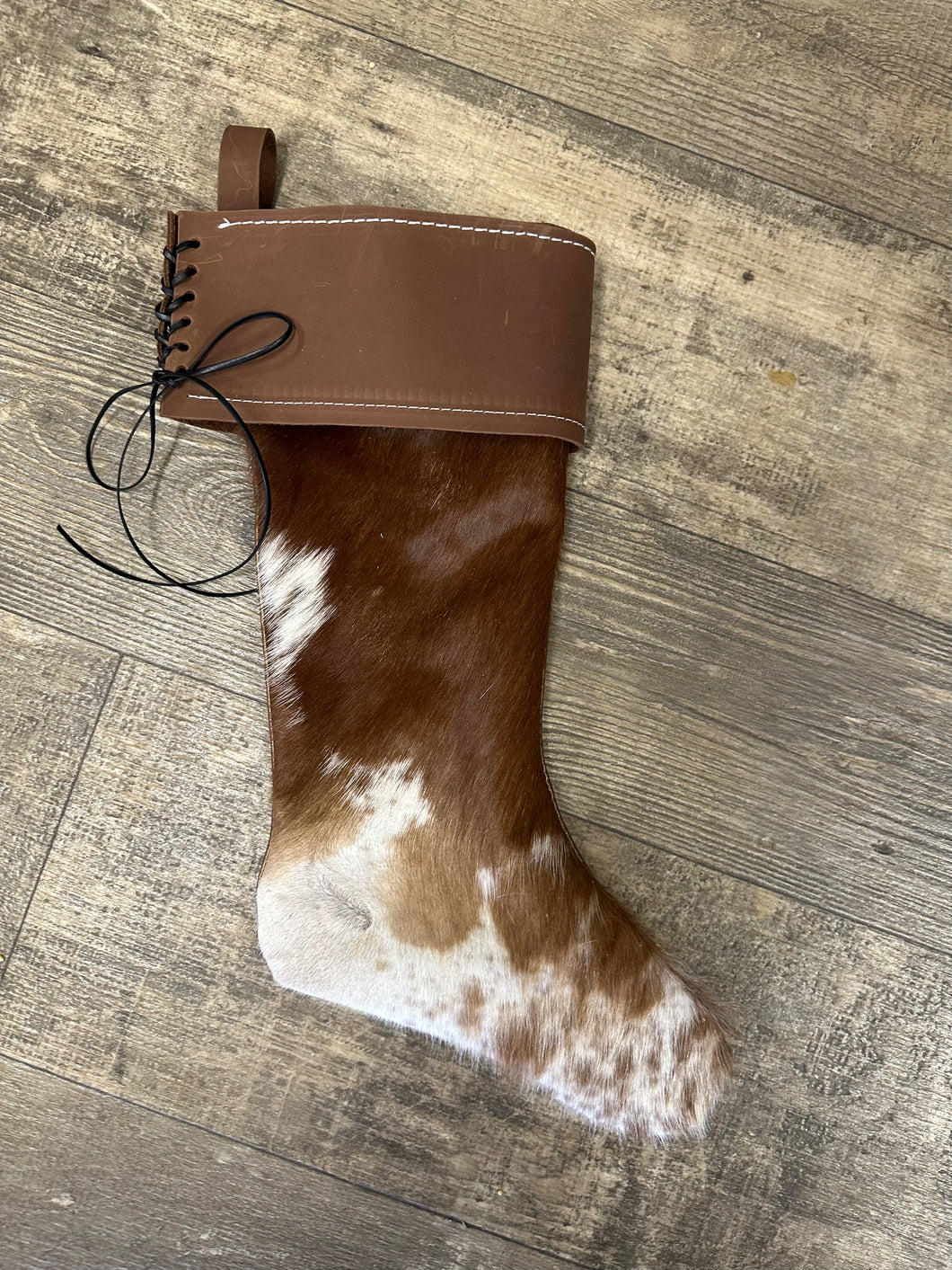 hair on cowhide Christmas stockings.