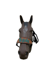 Black Braided mule tape horse halter with personalized noseband