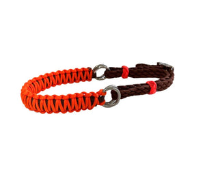 Neon orange side pull hackamore  bitless attachment.... with black or  brown chinstrap...all sizes