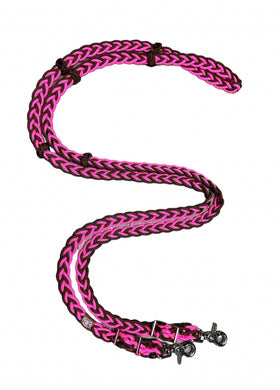 Barrel reins 1/2” with adjustable grip knots you choose length fuchsia  and chocolate brown …you can change color