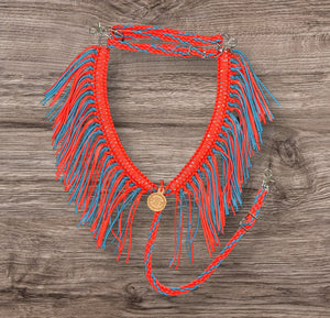 Turquoise and orange fringe breast collar...all sizes.
