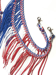 Fringe Barrel Reins red white and blue