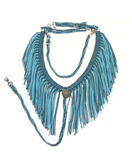 fringe breast collar teal and turquoise