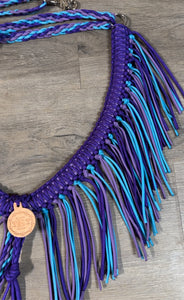 fringe breast collar purple and turquoise