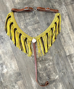 fringe breast collar with leather tugs