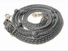 Charcoal grey Barrel Reins, Round with grip knots.